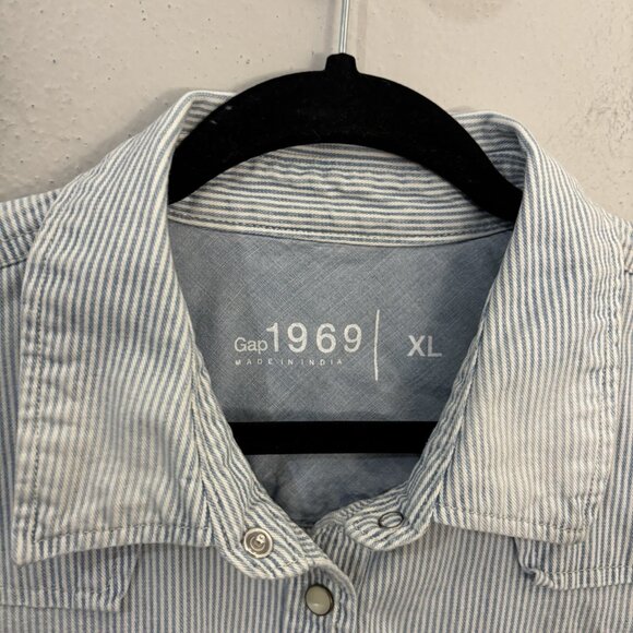 Gap 1969 Western Pin Stripe Denim Snap Button Shirt Lightwash Size XL - Picture 5 of 15